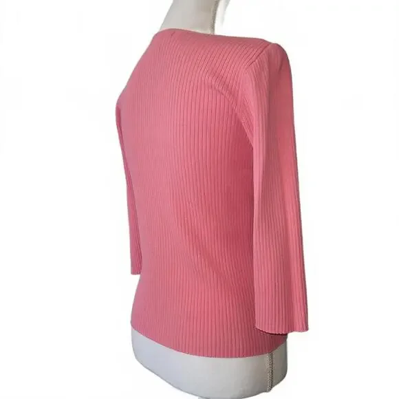 August Silk Vintage Ribbed Knit Womens 3/4 Sleeve Top Blouse Light Pink M - Picture 4 of 7